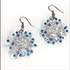 Glass Blown Earrings Pierced Clear Blue Teal